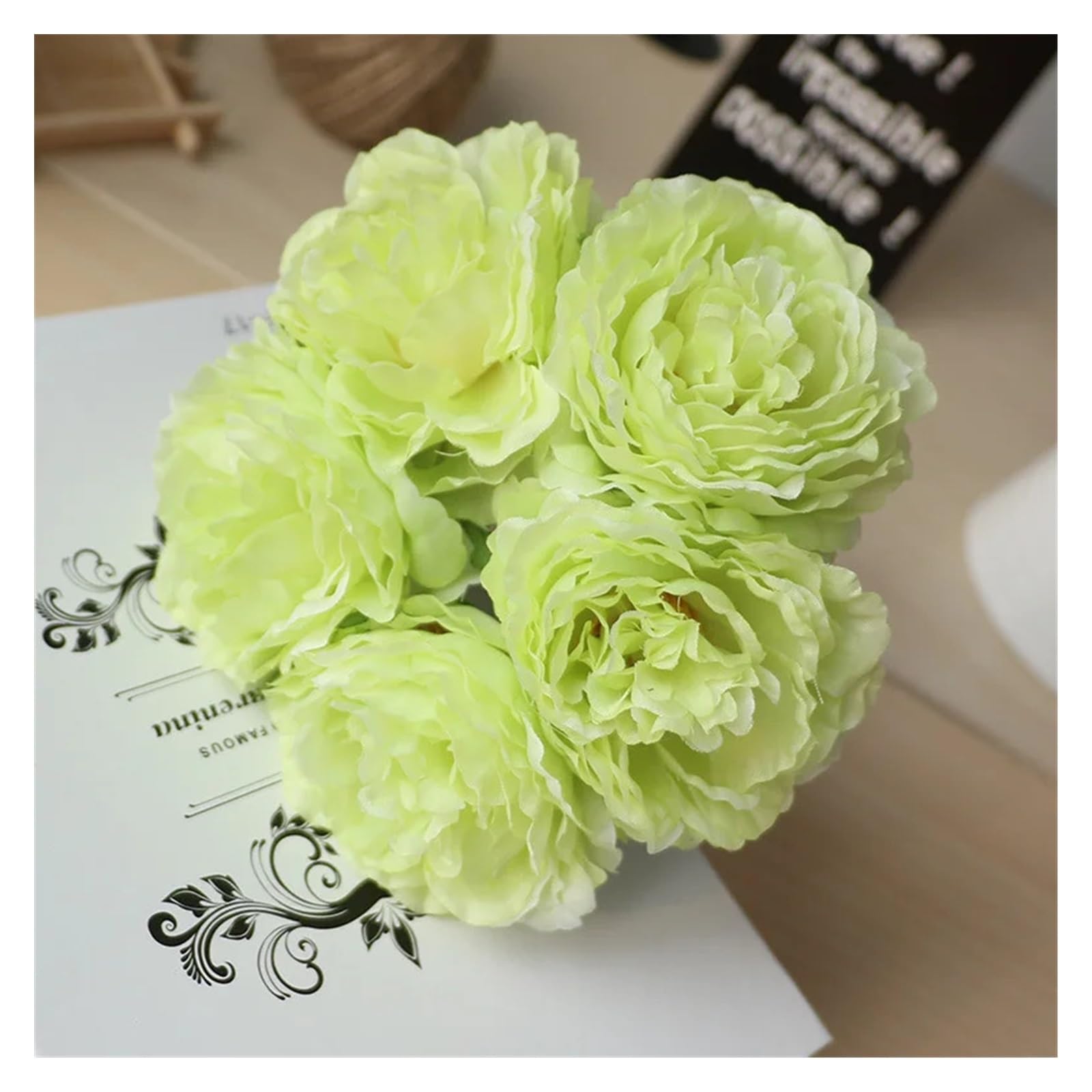 HJRegaFimu Artificial Flowers Simulation Flower Bridal Bouquet Silk Peony Handmade Fake Wedding Decoration 5 Balls Bouquets Light Green