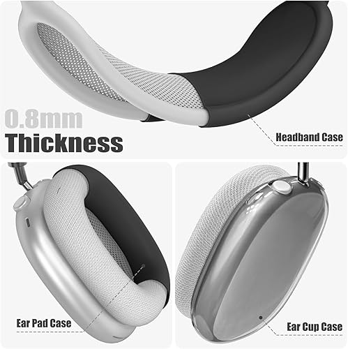 Miniatura 3 de Juego de funda 4 en 1 para auriculares AirPods Max, funda protectora transparente de TPU suave antiarañazos, no se amarillea, accesorios