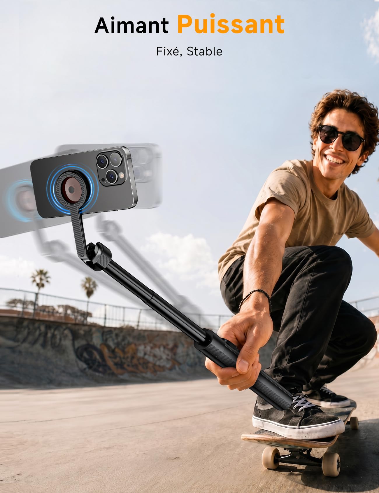 ANXRE 180 cm Magnétique Trepied Smartphone,Perche a Selfie,Kits Photo Vidéo