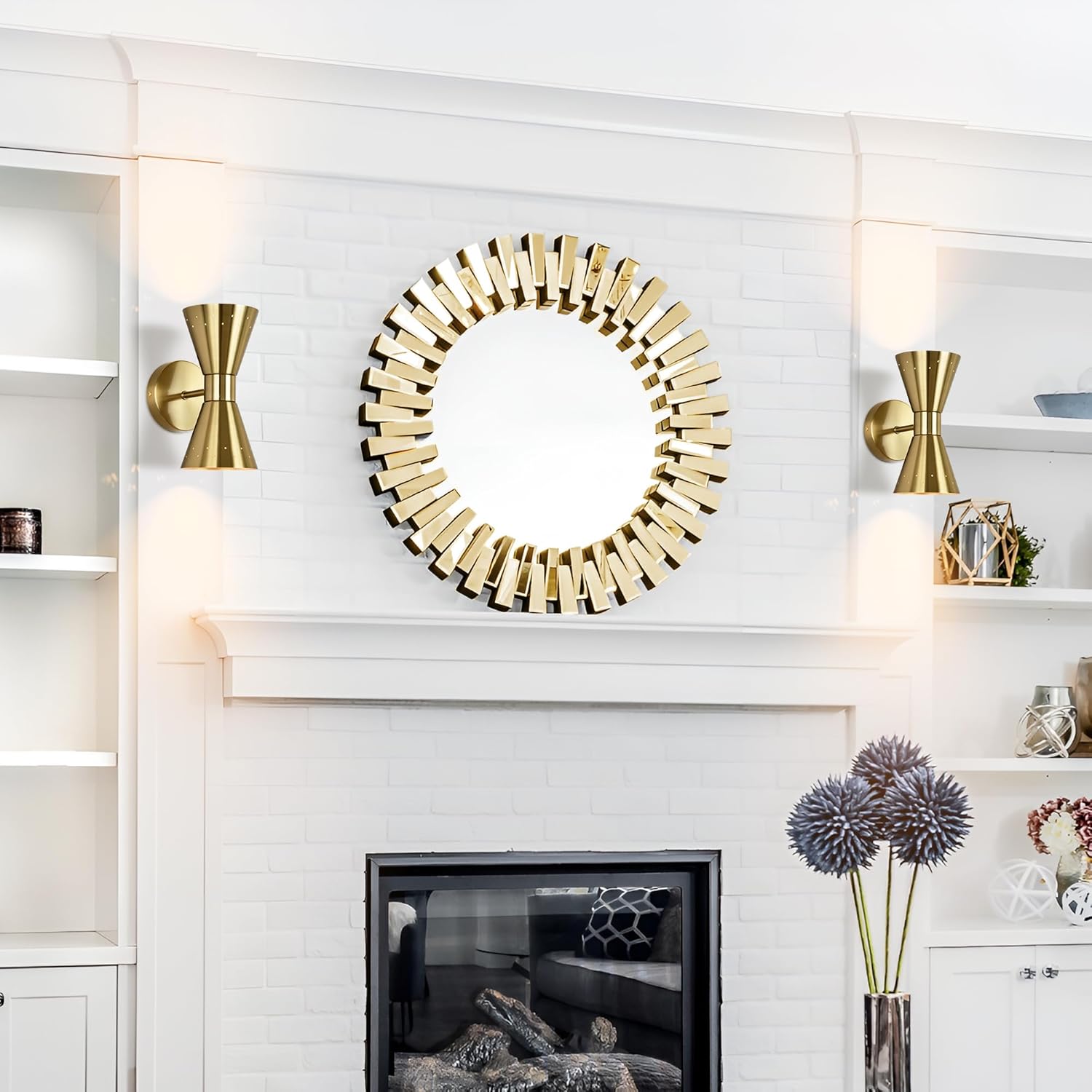 Modern Brass Wall Sconce Set of 2, Small Mid Century Sconce Wall Lighting E12 Base Vintage Hardwired Wall Lamp Indoor Bathroom Wall Mount Light Fixture for Bedroom, Living Room, Hallway