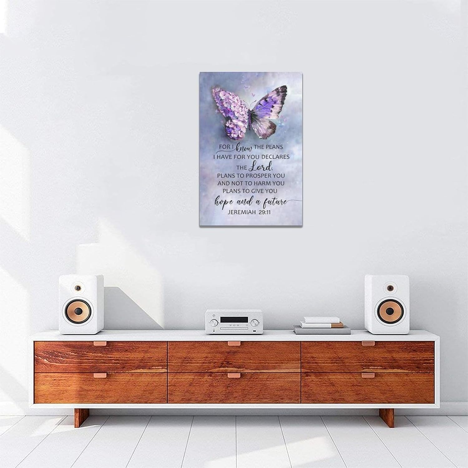Funaluz Scripture Jeremiah Wall Art Christian Purple Butterfly Wall Decor Religious Bible Verse Pictures Canvas Print Painting Modern Artwork for Church Living Room Bedroom 16"x24"