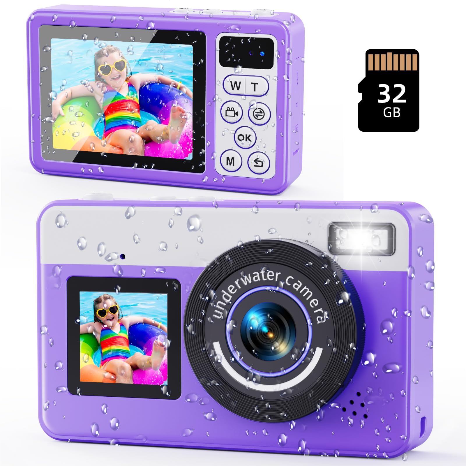 Underwater Digital Camera - MaxMango 10 FT Waterproof Floating Camera with 32GB Card, Dual Screen Selfie Camera for Snorkeling, Swimming, Skiing, 18X Autofocus Compact Point and Shoot Digital