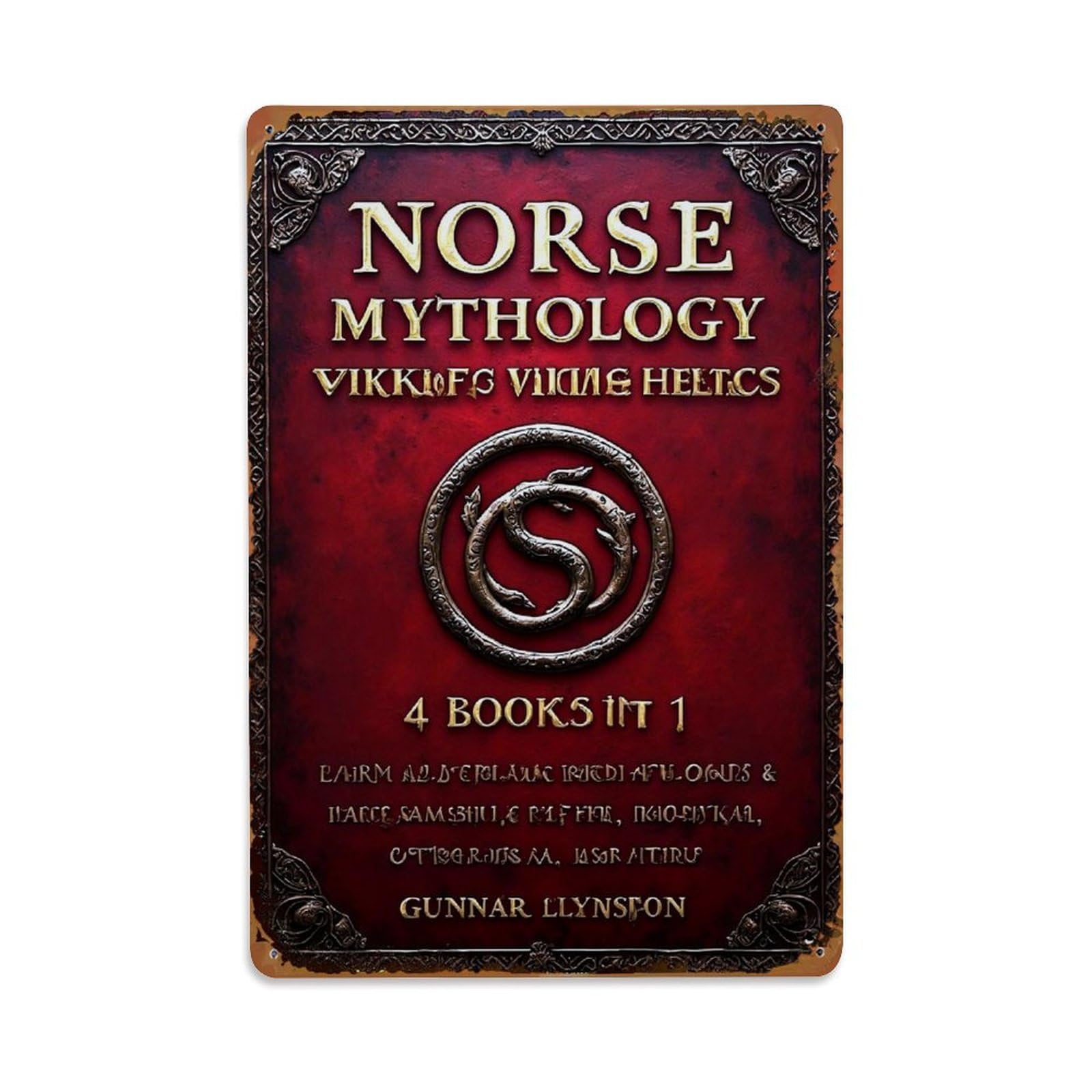 Jdfenggu Vintage Norse Mythology Viking Heroes Book Retro Metal Tin Sign, Metal Poster For Bar, Home, Man Cave, Kitchen, Laundry Room Art Decor 8X12 Inch