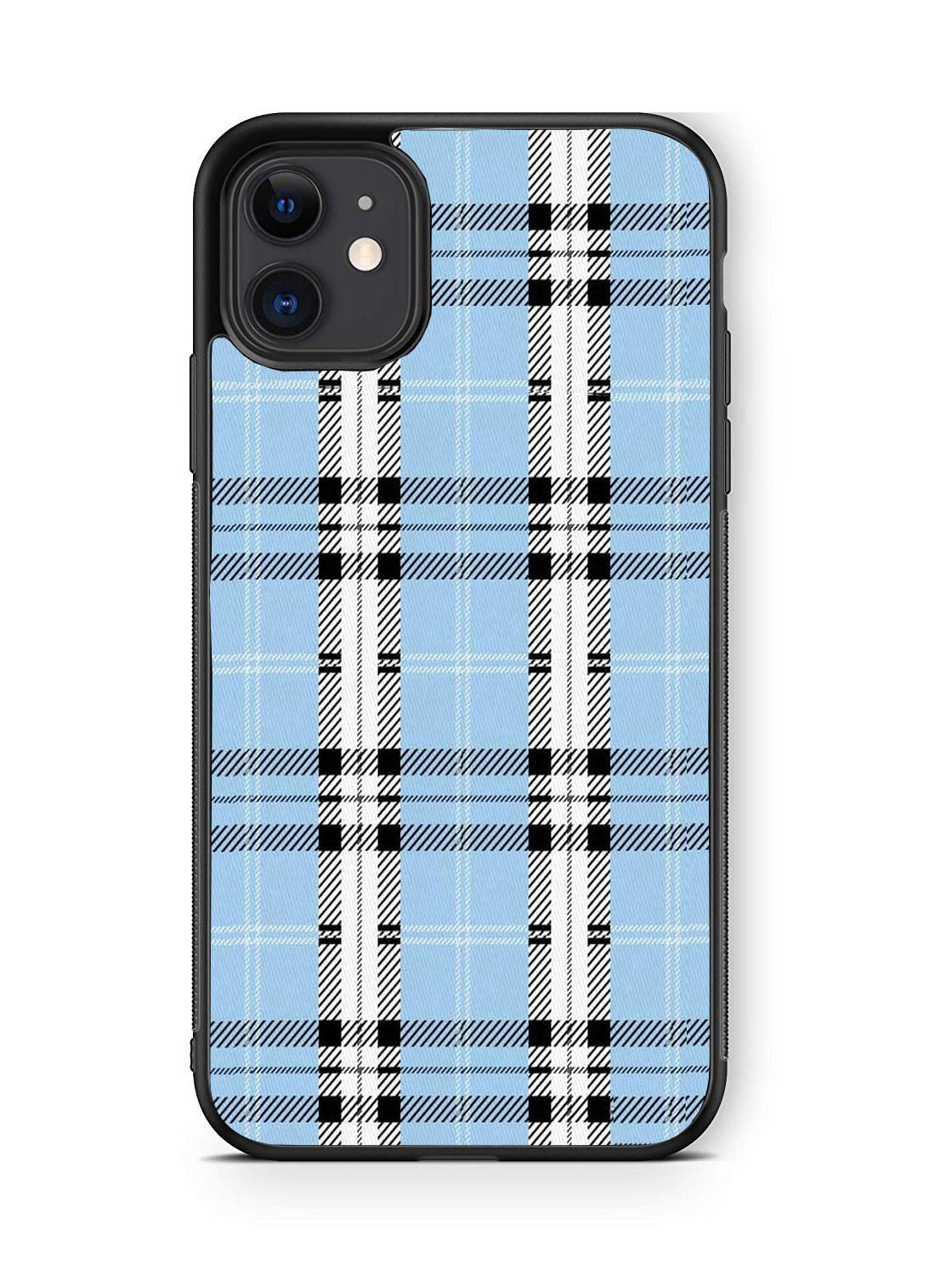 XUNBOTINGS for iPhone 13 Case -Blue Plaid Design Patterns -Soft TPU+Luxury Tempered Mirror Protective iPhone Case