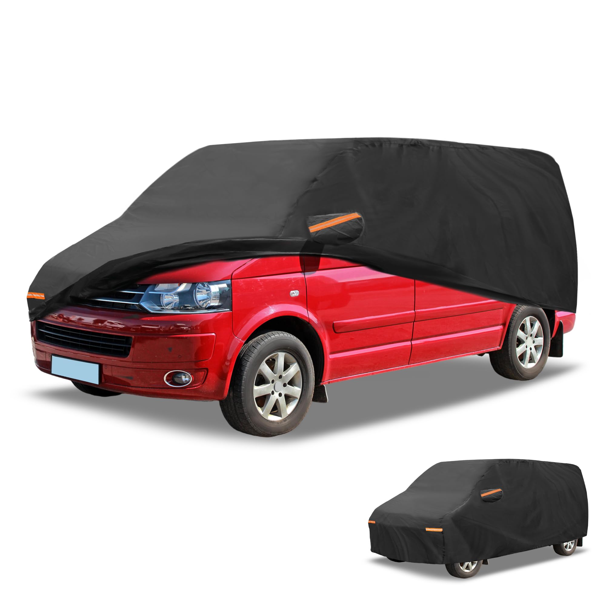 Pokrowiec samochodowy, wodoodporny, na każdą pogodę, na zewnątrz, ochrona przed słońcem, deszczem, pełna osłona zewnętrzna, do Volkswagena T5 SWB, do Volkswagena T6 SWB, czarny W/paski