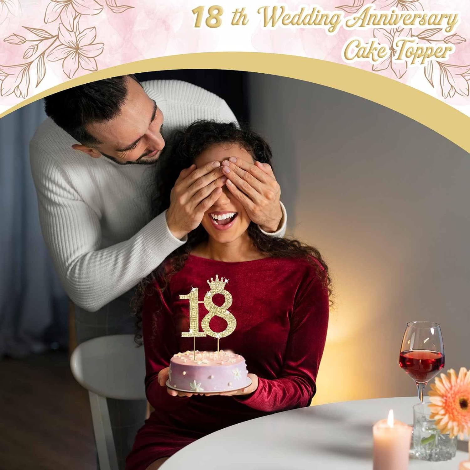 18th Birthday Cake Topper Elegant Happy Anniversary Cake Topper with Rhinestones and Little Gold Crown Sweet Birthday Cake Decoration Gifts for Girls and Boys,Daughter - Image 4