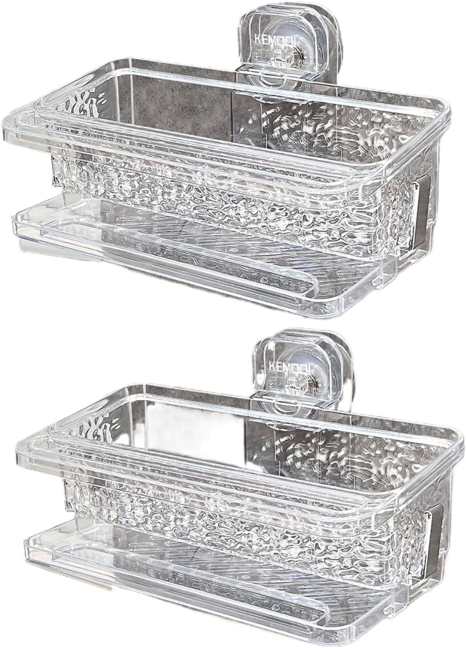 水龙头吸盘置物架 Under Sink Storage for Kitchen Bathroom Cabinet,免打孔抹布架沥水架厨房壁挂海绵水槽 Under Sink Organizer and Storage,收纳架 Multifunctional Storage Shelves for Kitchen Living Room Office,水池-水晶透明白【2个装】