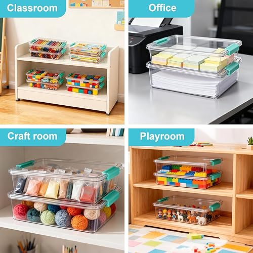 Miniatura 9 de Contenedores de almacenamiento de plástico transparente de 6 cuartos con tapas, organizadores y almacenamiento de manualidades, contenedores