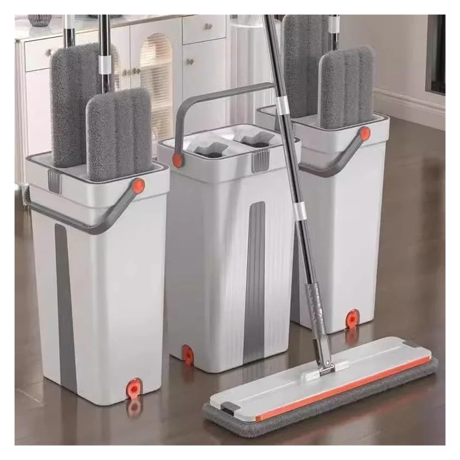 Fregona de suelo plana con cubo y manos libres de 33 cm for limpieza del hogar, sistema de limpieza con rotación de 360 ​​grados, lavable, de microfibra, herramienta de limpieza fácil.(Bucket-mop-4 cl