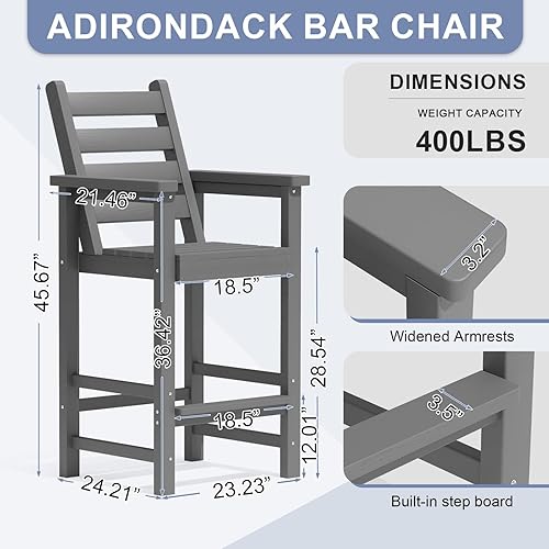 Miniatura 3 de Juego de 2 sillas altas Adirondack, taburetes de bar de altura de barra de plástico HDPE para todo tipo de clima, sillas de patio al aire libre