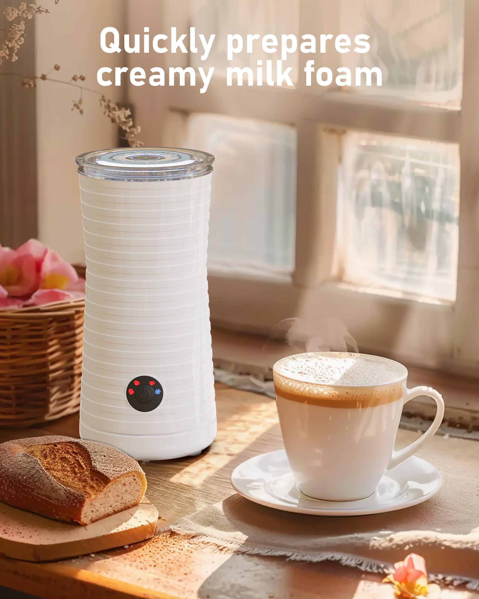 Morpilot Mousseur à Lait Électrique 4 en 1 à Mousse Chaude et Froide et Chauffe-lait, Emulsionneur Automatique 400W 240ml pour Cappuccino Macchiato Latte
