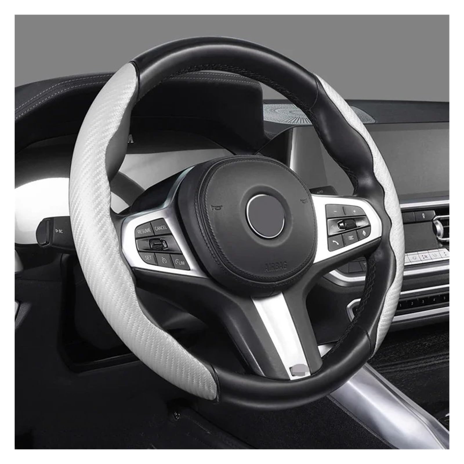 Volante Cover Per universale antiscivolo 2 metà coprivolante per auto copertura in silicone in fibra di carbonio accessori antiscivolo Coprivolanti Auto (Colore : Bianco)
