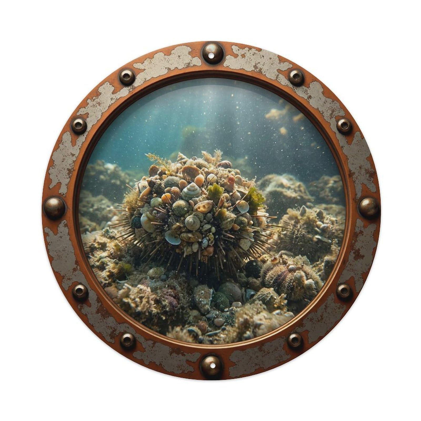 Gead 8X8inch Style Vintage Porthole Collector Urchin Nautical Window View Metal Tin Sign