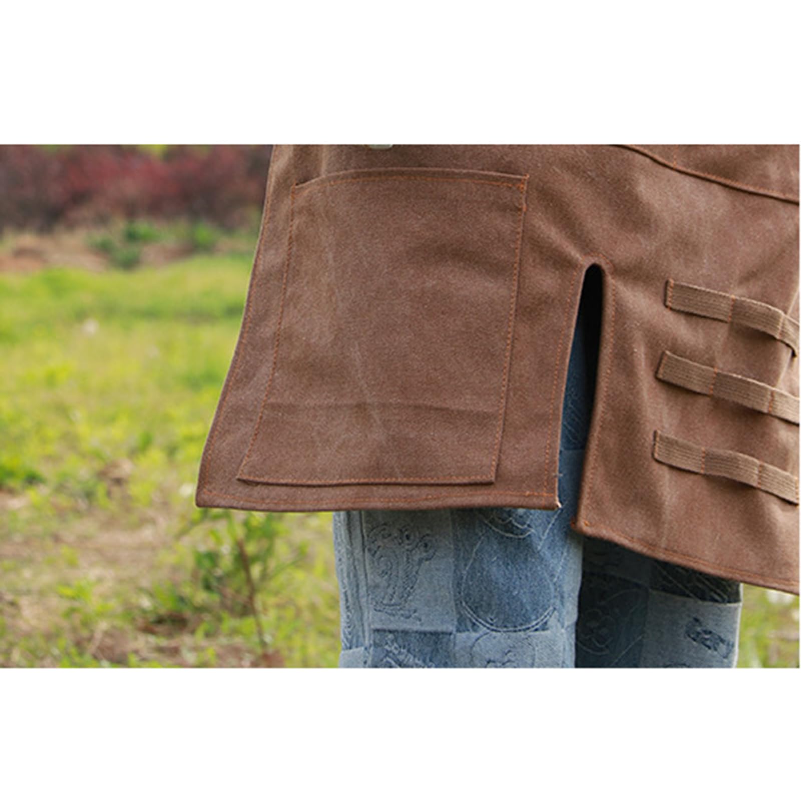Fartuch szefa kuchni ， Fartuch Denim Bib Fartuch warsztatowy, fartuch narzędziowy, fartuch roboczy z rozciętymi nogawkami, wytrzymały, z kieszeniami, płócienny, regulowany fartuch z krzyżowym tyłem