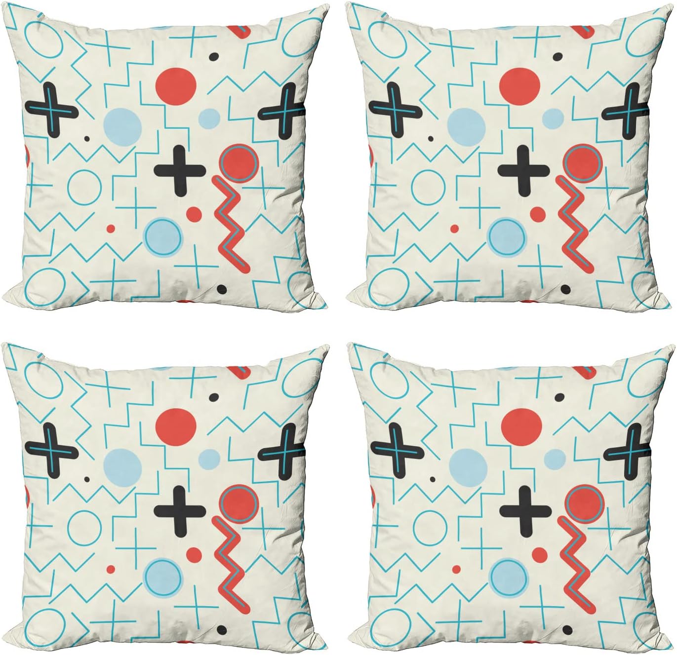Ambesonne Garden Art Throw Pillow Cover Set of 4, Roses and Gerbera Flowers Pattern Illustration with Botanical Inspirations, Square Cushion Covers Decor for Bed Couch Sofa, 20"x20", Pink Pale Green