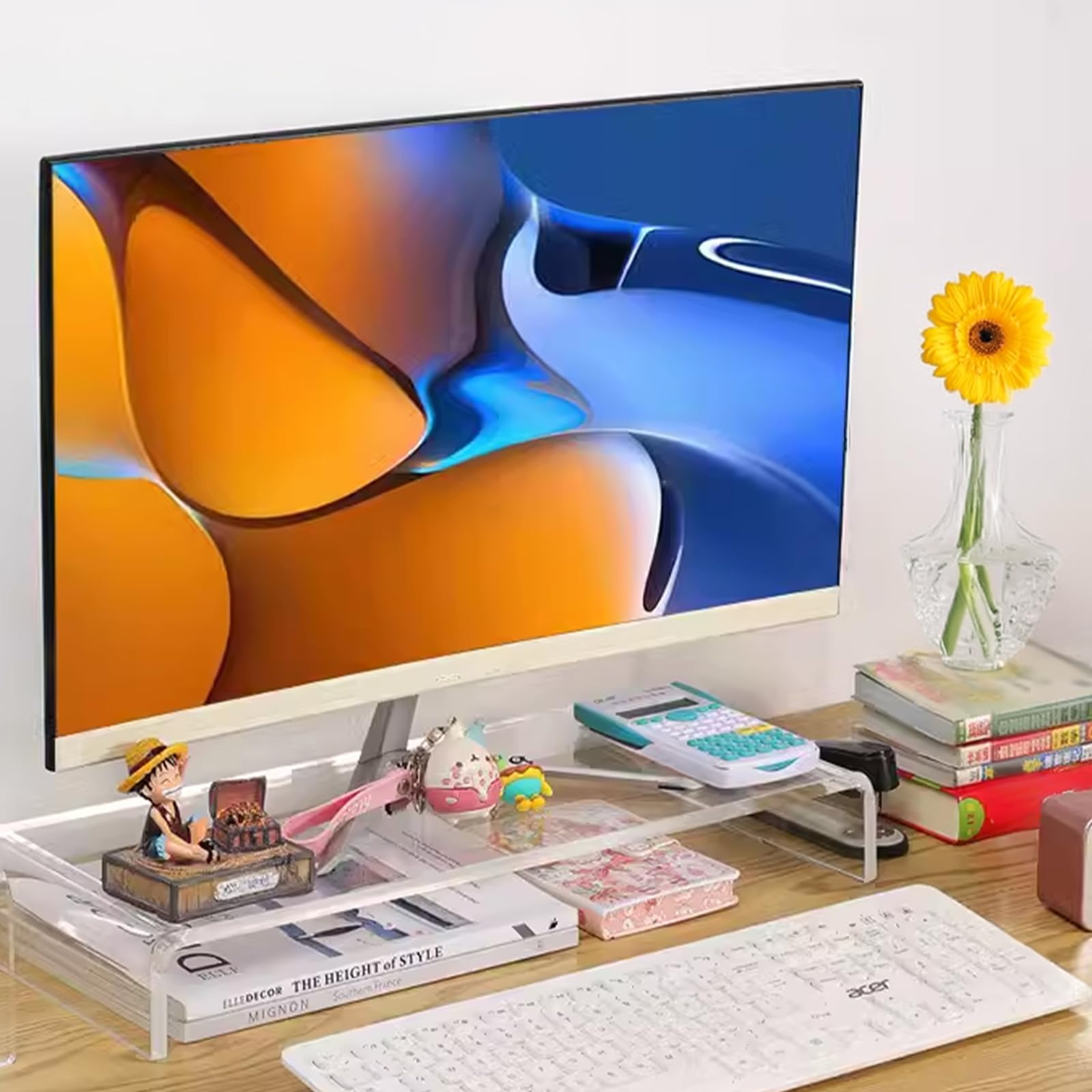 SWAWIS Podwyższenie monitora akrylowego, 50 x 20 x 10 cm, grubość 10 mm, stojak na monitor, stojak na monitor, biurko, do laptopa, monitora, komputera