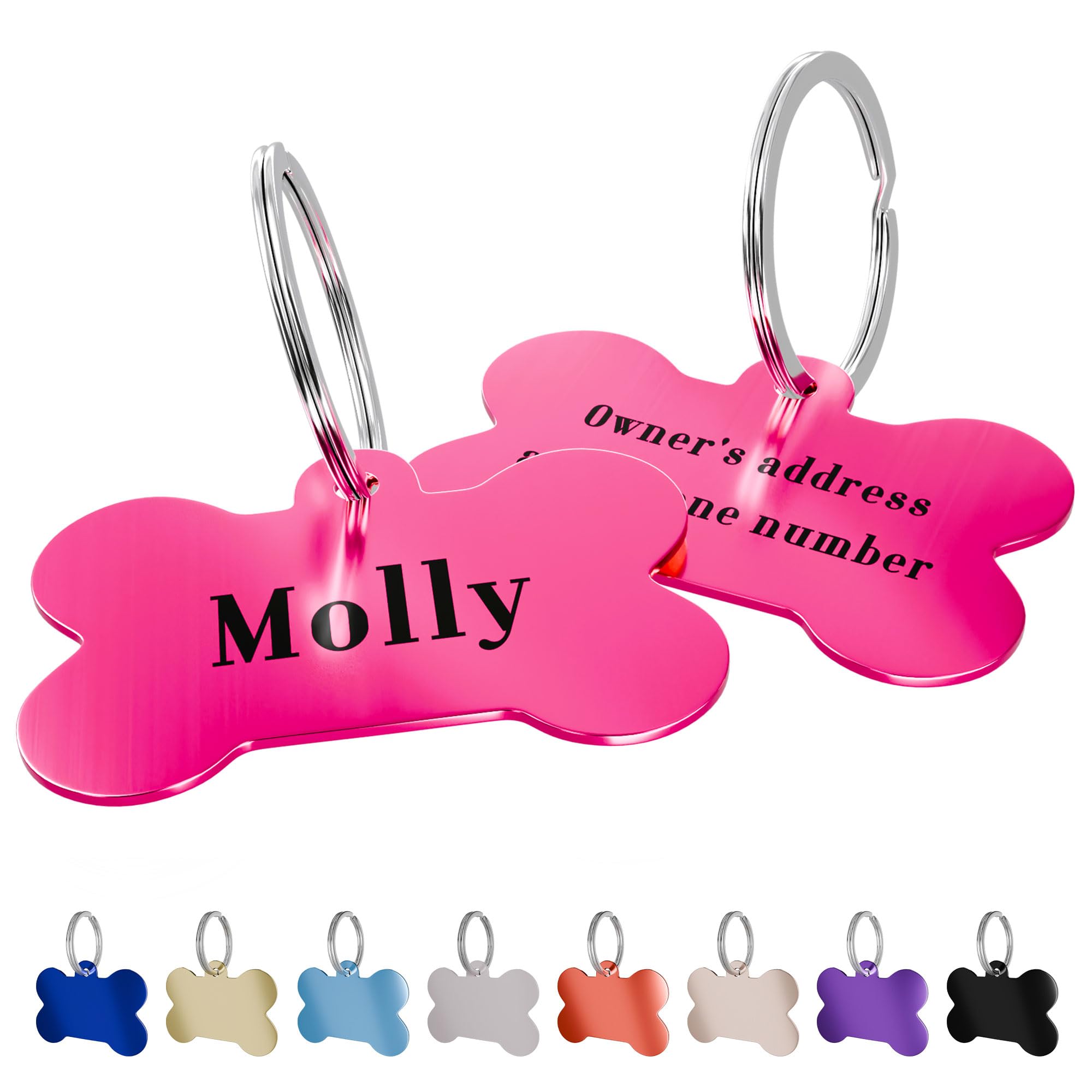 Charmify Dog Tags for Pets Engraved UK Prime – Personalised Bone Name Tag for Dogs | Custom Deep Engraved Pet ID Tag with Phone, Name & Address | Durable Dog Collar Tag, Made in UK (Pink, S)