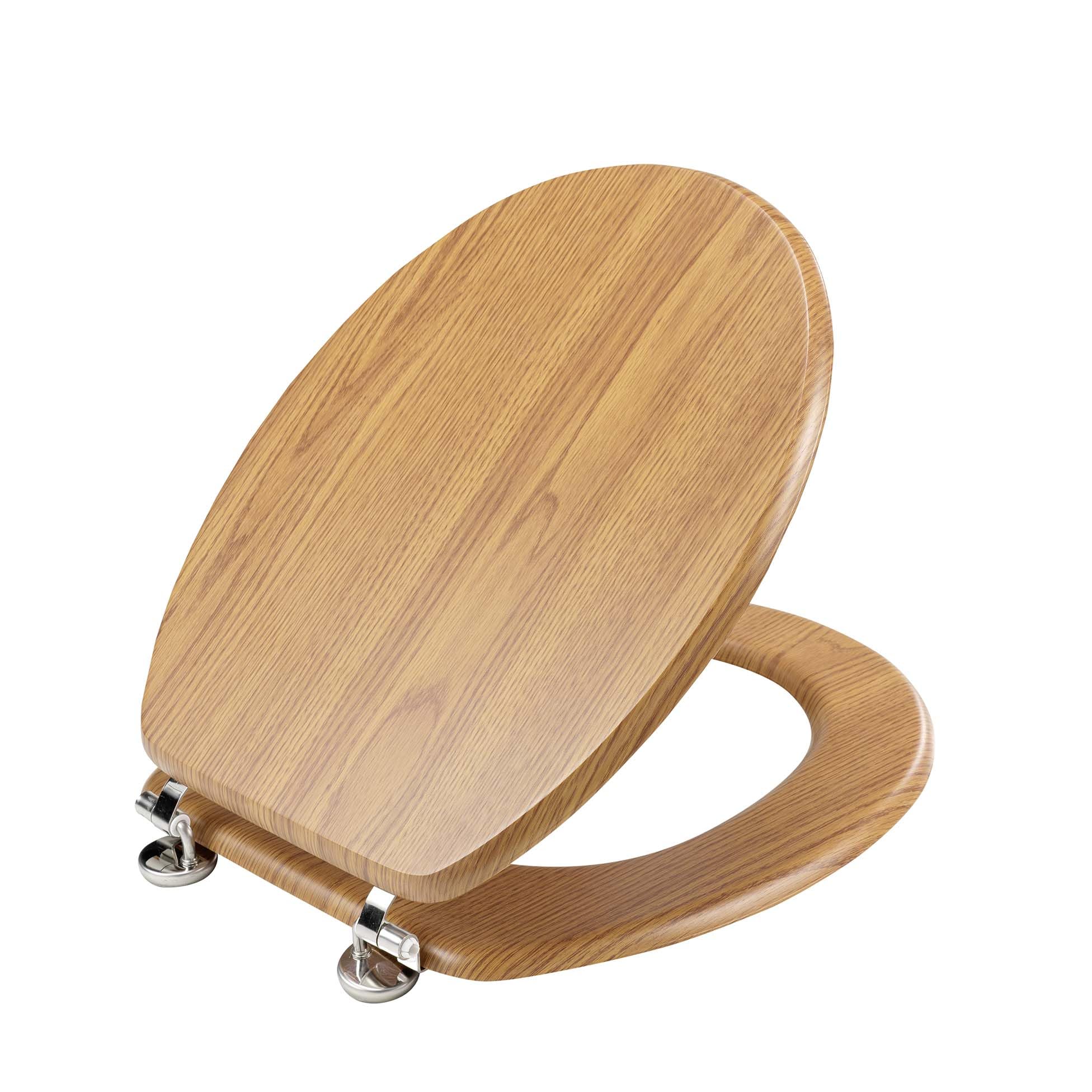 Douceur d'Intérieur, Abattant WC à Charnières Métal (37 x 47 cm) Strata Chene, MDF Effet Bois