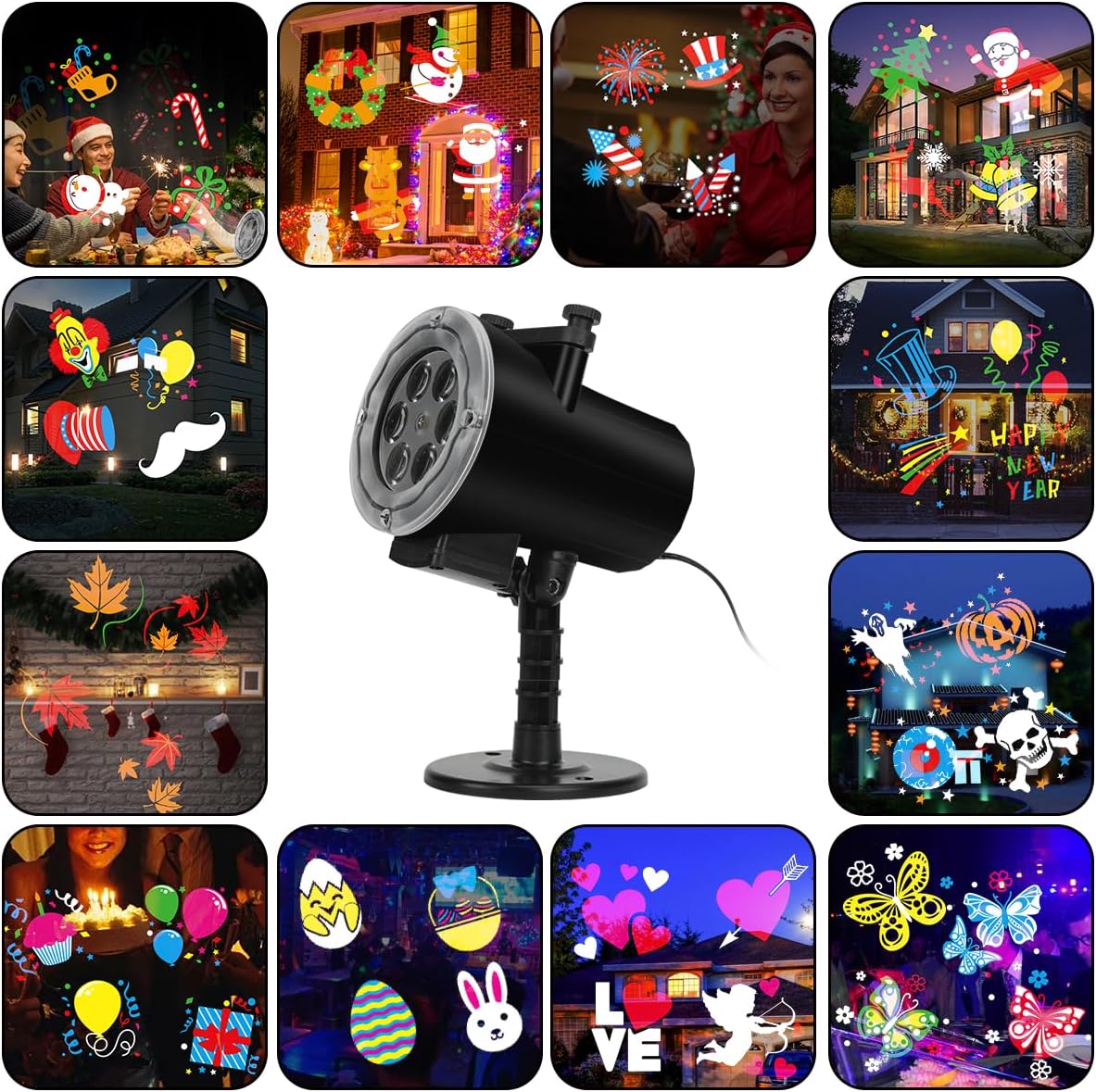 Christmas Holiday Projector Lights Outdoor,FLEVO LED Halloween Projector Lights,16 HD Slides Decorative with Remote Control,IP65 Waterproof for Halloween Xmas Party Garden Landscape Decoration