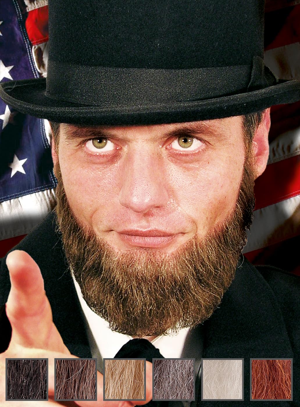 Lincoln Bart - Professionelle Bartkombination - Präsidenten Vollbart aus Echthaar - rot - Verkleidung Kostüm-Accessoire Karneval Fasching (inkl. Hautkleber)