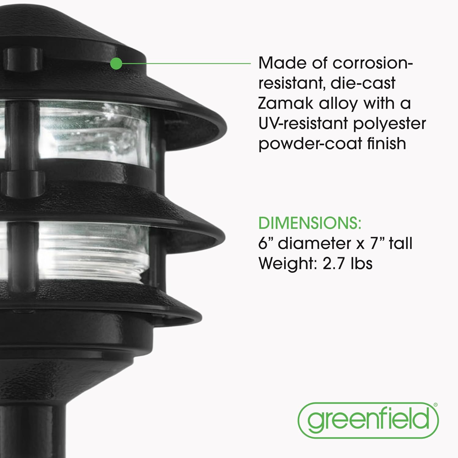 Greenfield Weatherproof Line-Voltage (120V) 3-Tier LED Outdoor Pathway Light – Permanent Outside Light for Walkway, Driveway & Landscaping – Professional Grade & Made in USA – Black