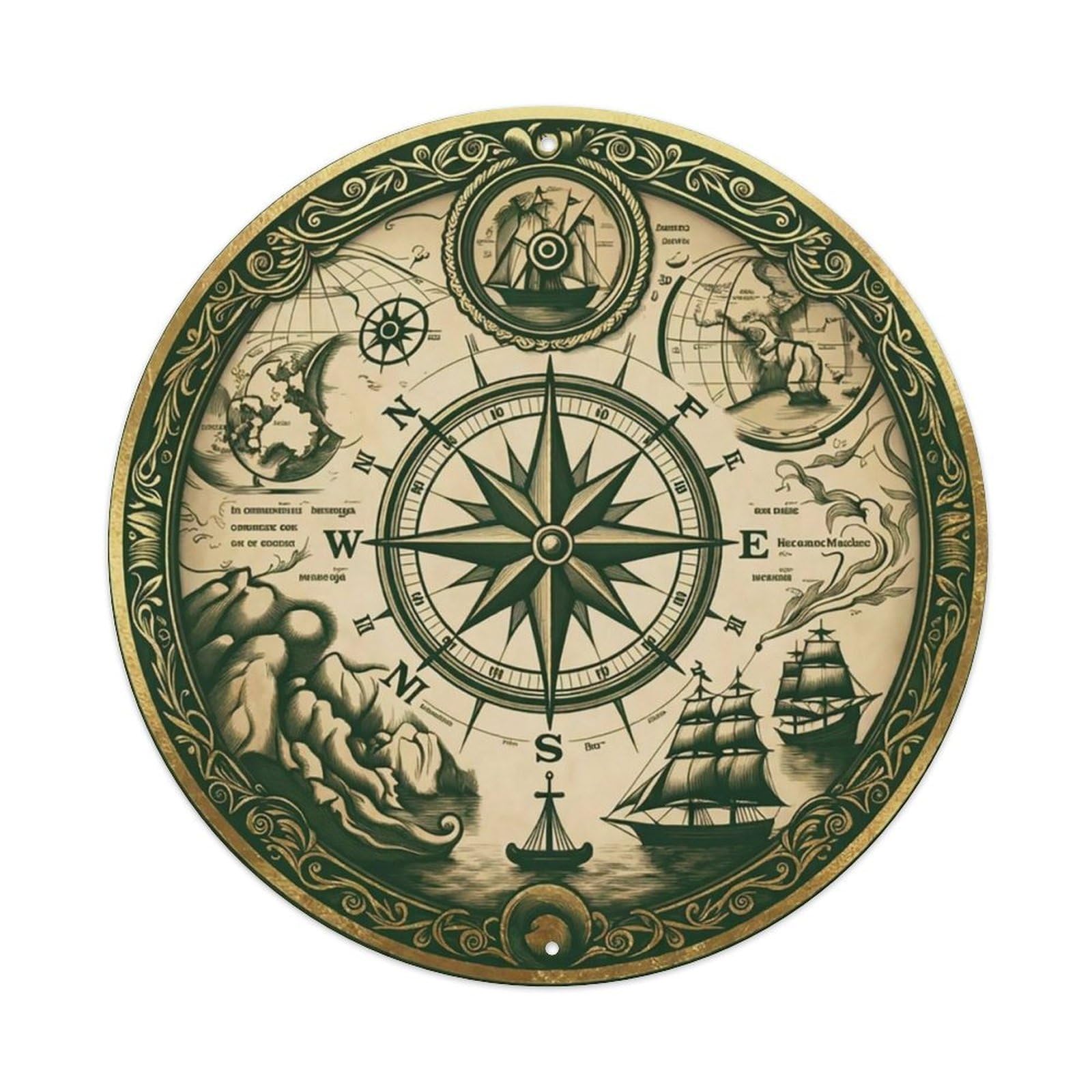 Vintage Nautical Compass World Map Course Heritage Metal Tin Sign