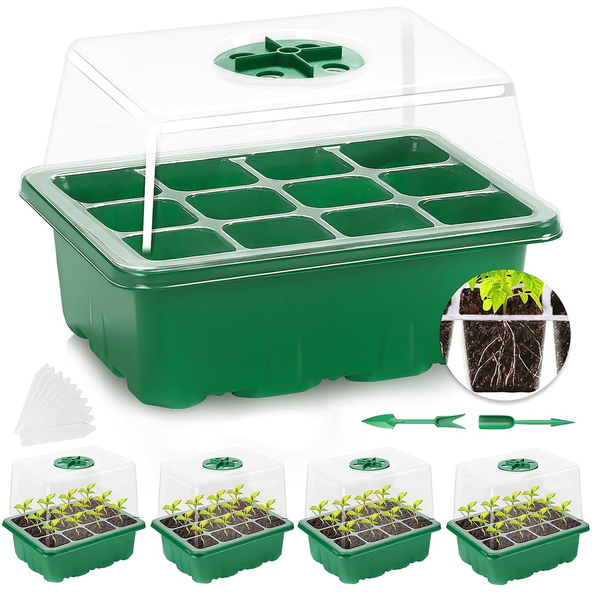 HASTHIP® Plastic Seedling Germination Tray - Tray Seed Starter Kit - Microgreen Growing Trays with 12 Cell Seedling Tray, Labels, Seedling Tools - Greenhouse Germination Kit for Seeds Growing (5Pcs) (B0D4LNWJ85) Amazon Price History, Amazon Price Tracker