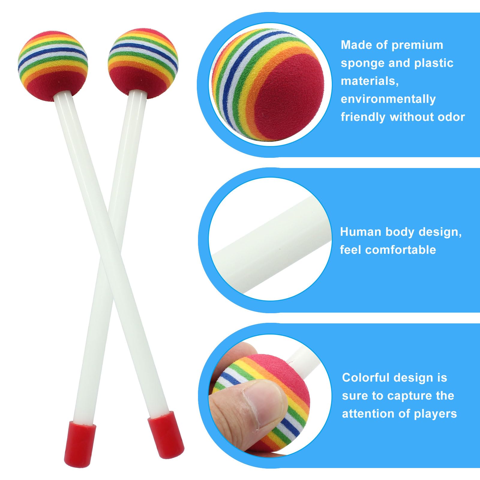 Lollipop filcowe pałeczki perkusyjne, 6 sztuk, 21,1 cm, pałeczki perkusyjne, miękka główka z pianki, tęczowe plastikowe pałeczki perkusyjne dla dorosłych