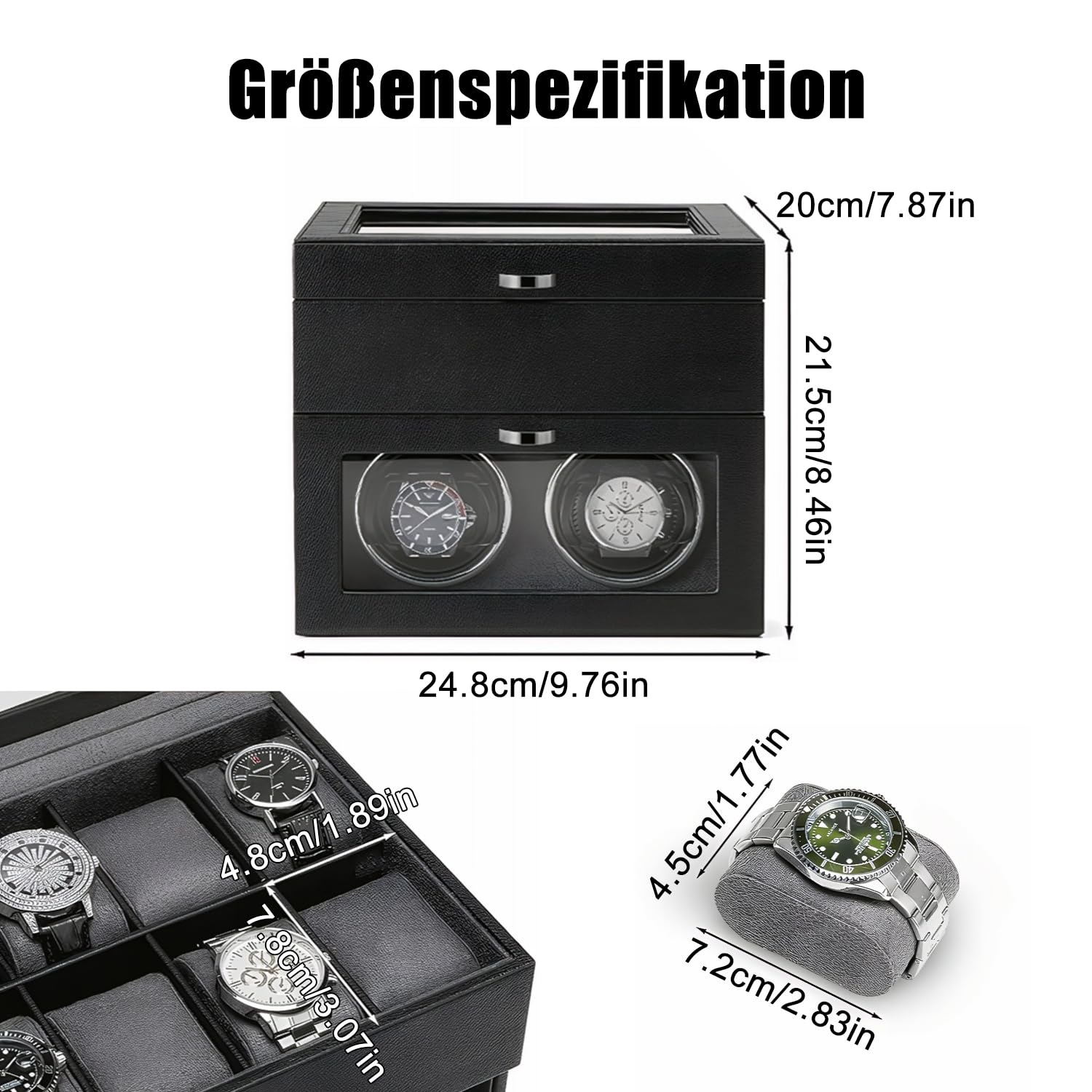 Watch Winder für Automatikuhren, mit LED-Beleuchtung und 8 zusätzlichen Aufbewahrungsboxen, automatische Uhrenbeweger-Box mit superleisem Motor, Verstellbarer Uhrenhalterung