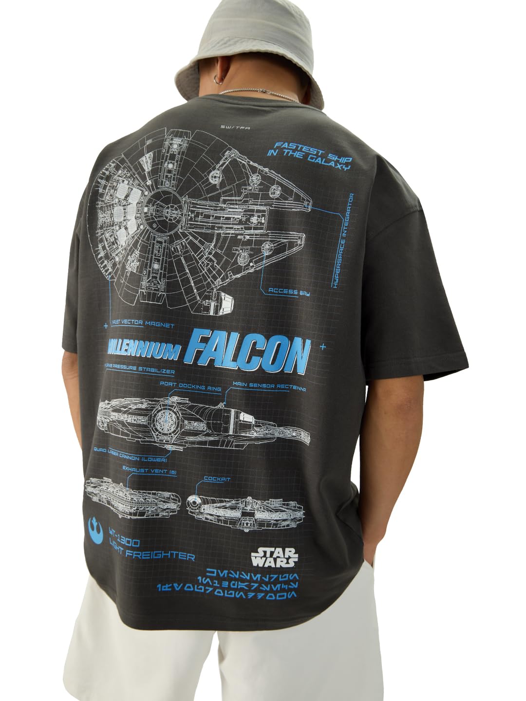 The Souled StoreOfficial Star Wars: Millennium Falcon Men and Boys Short Sleeve Round Neck Grey Graphic Printed Cotton Oversized T-Shirts