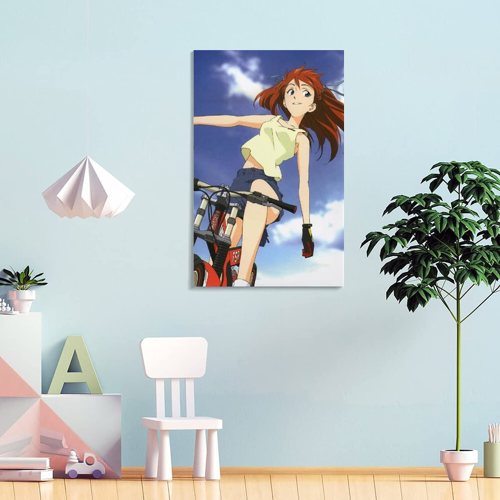 Amazon.com: Póster de anime Evangelion Asuka Riding A Bicycle