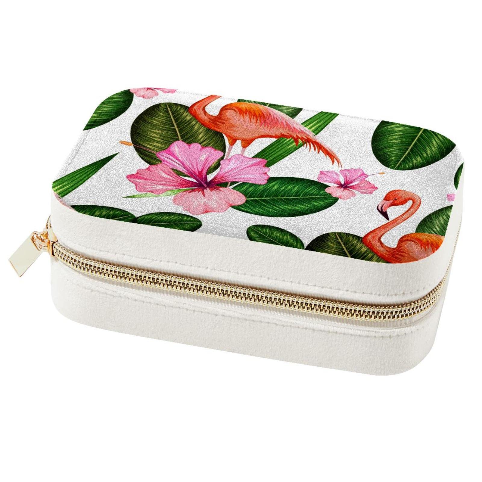 Boîte à bijoux de voyage portable flamant rose et palmier pour bagues et colliers