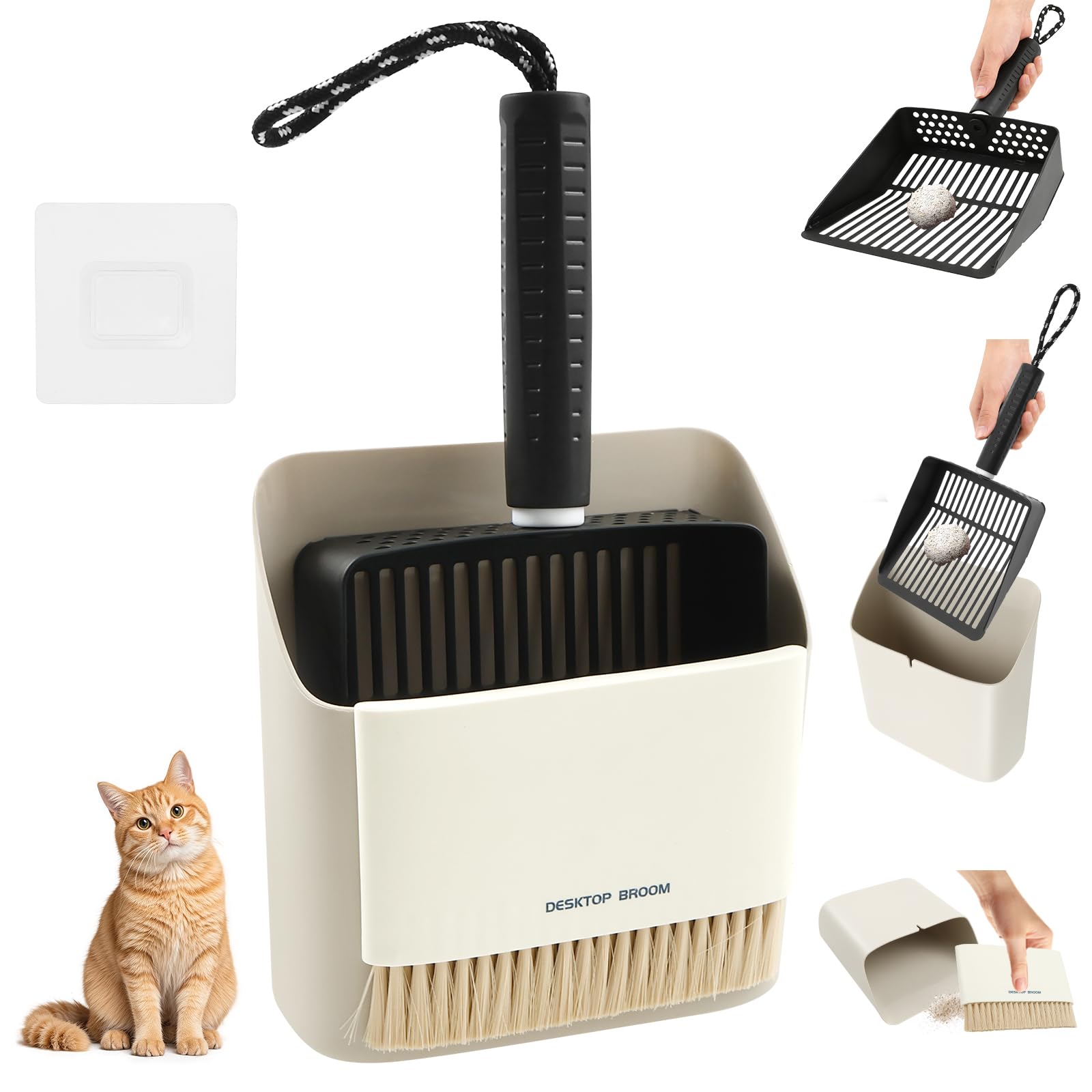 Anihet Cat Litter Scoop with Holder, Stainless Steel Non Stick Kitten Poop Dustpan Portable Cleaning Brush Fast Sifting Fast Sand Drainage Scooper for Pet, Kitty Litter