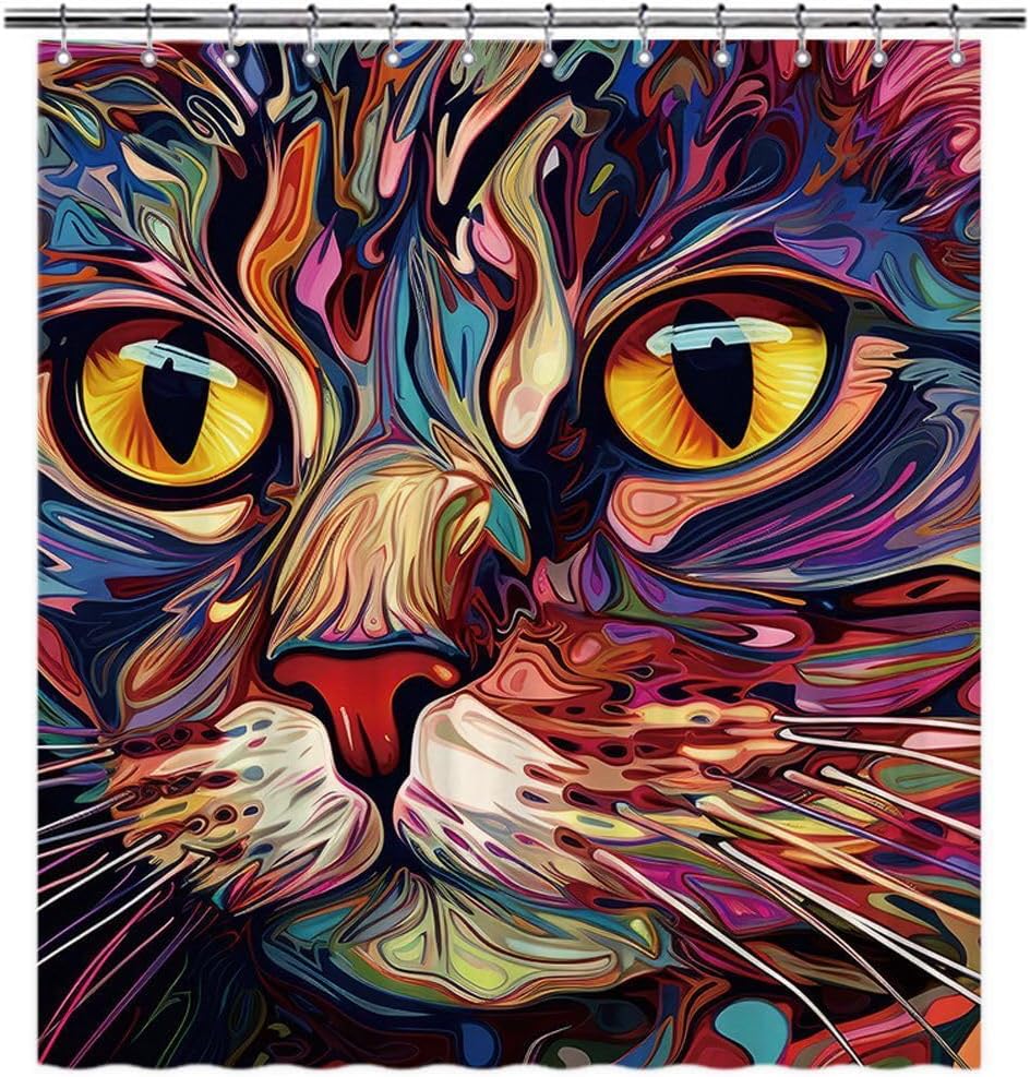Funny Arabian Mau Cat Shower Curtain for Bathroom Decor Lovely Cat Pet Animal Print Bath Curtains Colorful Home Decoration with Hooks 66x72 Inch Style 4