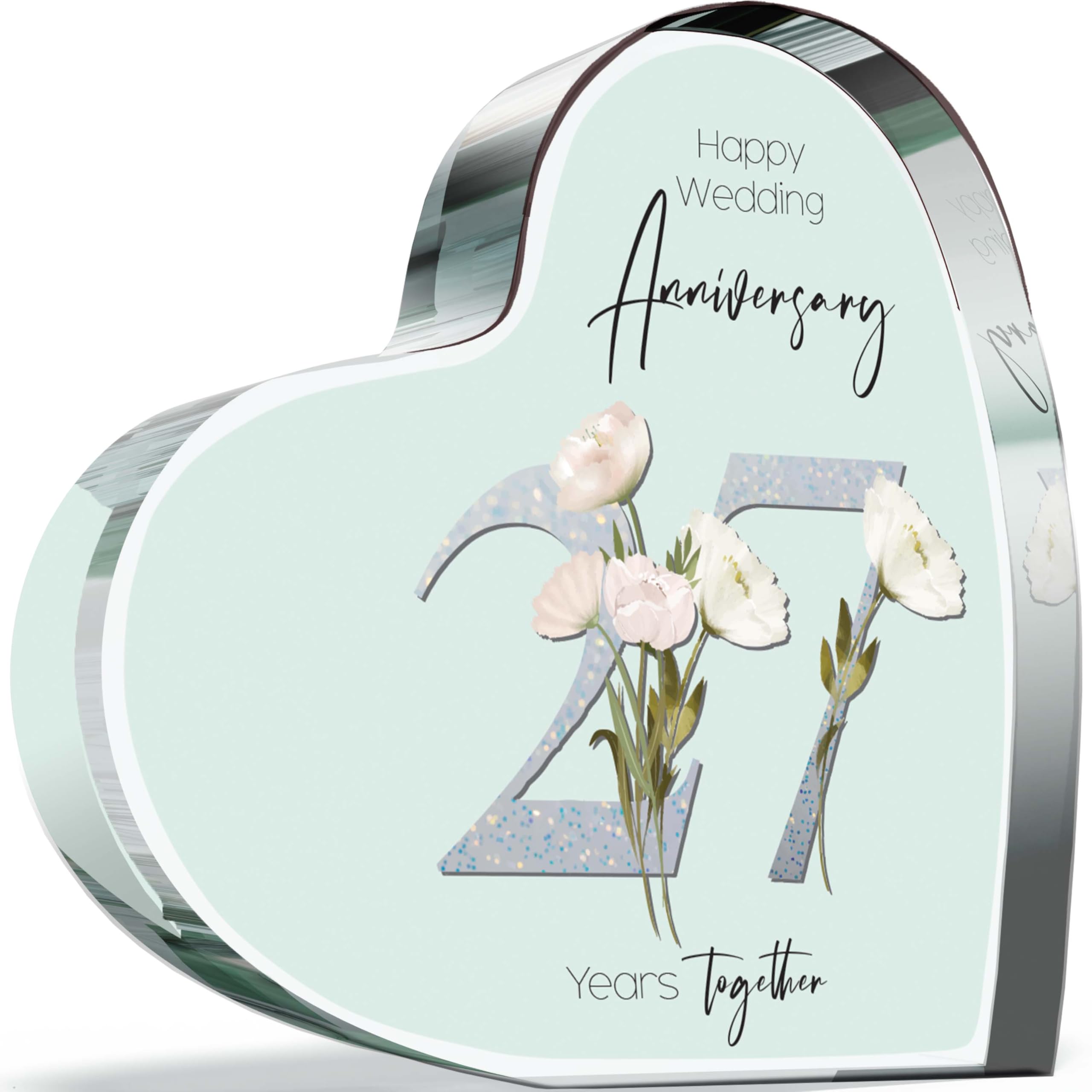 27th Anniversary Acrylic Heart Plaque for Wife or Husband