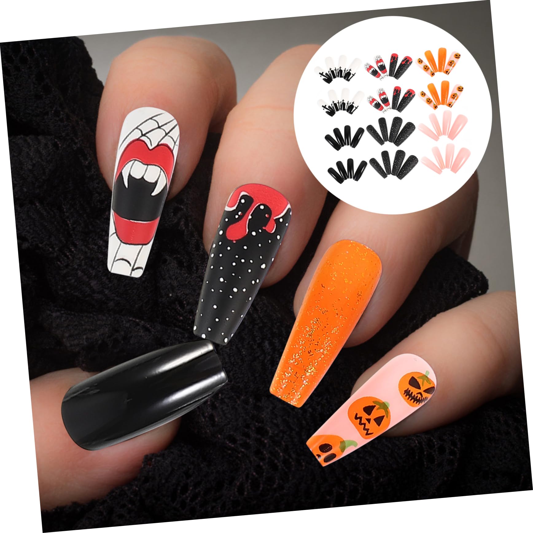 ABOOFAN 216pezzi Unghie Finte Halloween Per Donne e Ragazze Design Completo Facili Da Modellare e Adatte Per Feste e Decorazioni Unghie Fashion e Chic Per Look Incantevole