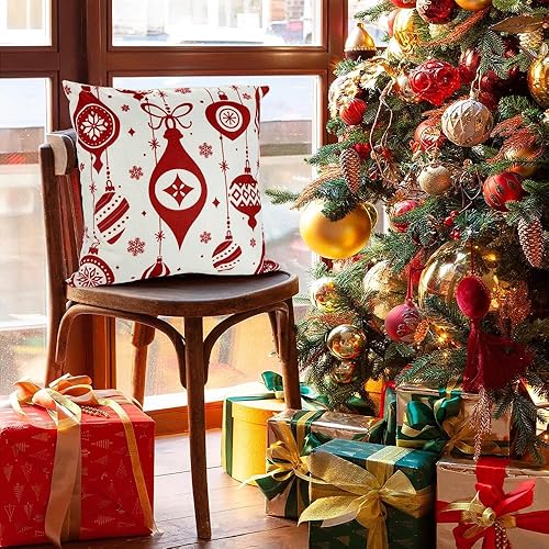 Miniatura 8 de YUJUN Paquete de 4 fundas de almohada de Navidad, 18 x 18 pulgadas, diseño de búfalo, a cuadros, color rojo, para Navidad, invierno, decoración de