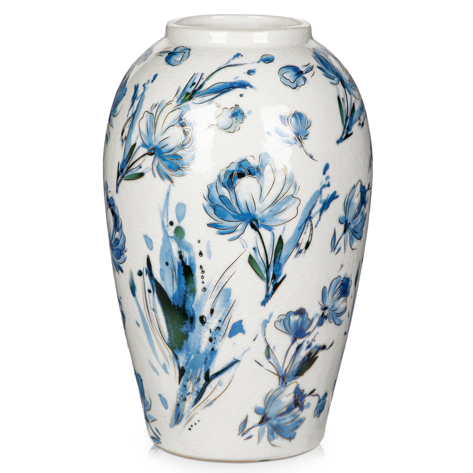 Oairse Ceramic Vase Decorative Flower Vase White and Blue Rustic Vases for Floral Farmhouse Home Kitchen Decoration