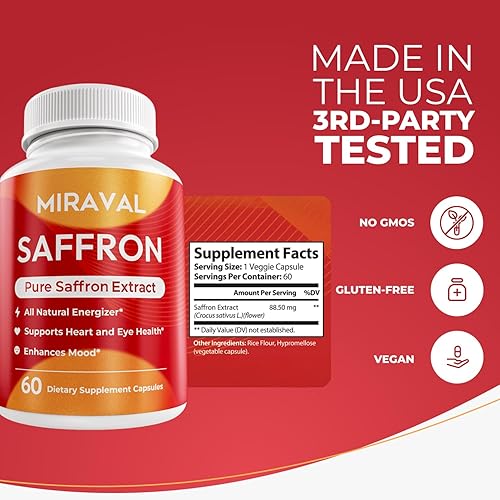 Miniatura 7 de Suplemento de azafrán para hombres y mujeres - Cápsulas de azafrán puro con extracto de azafrán 100% - Orgánico para el estado de ánimo,