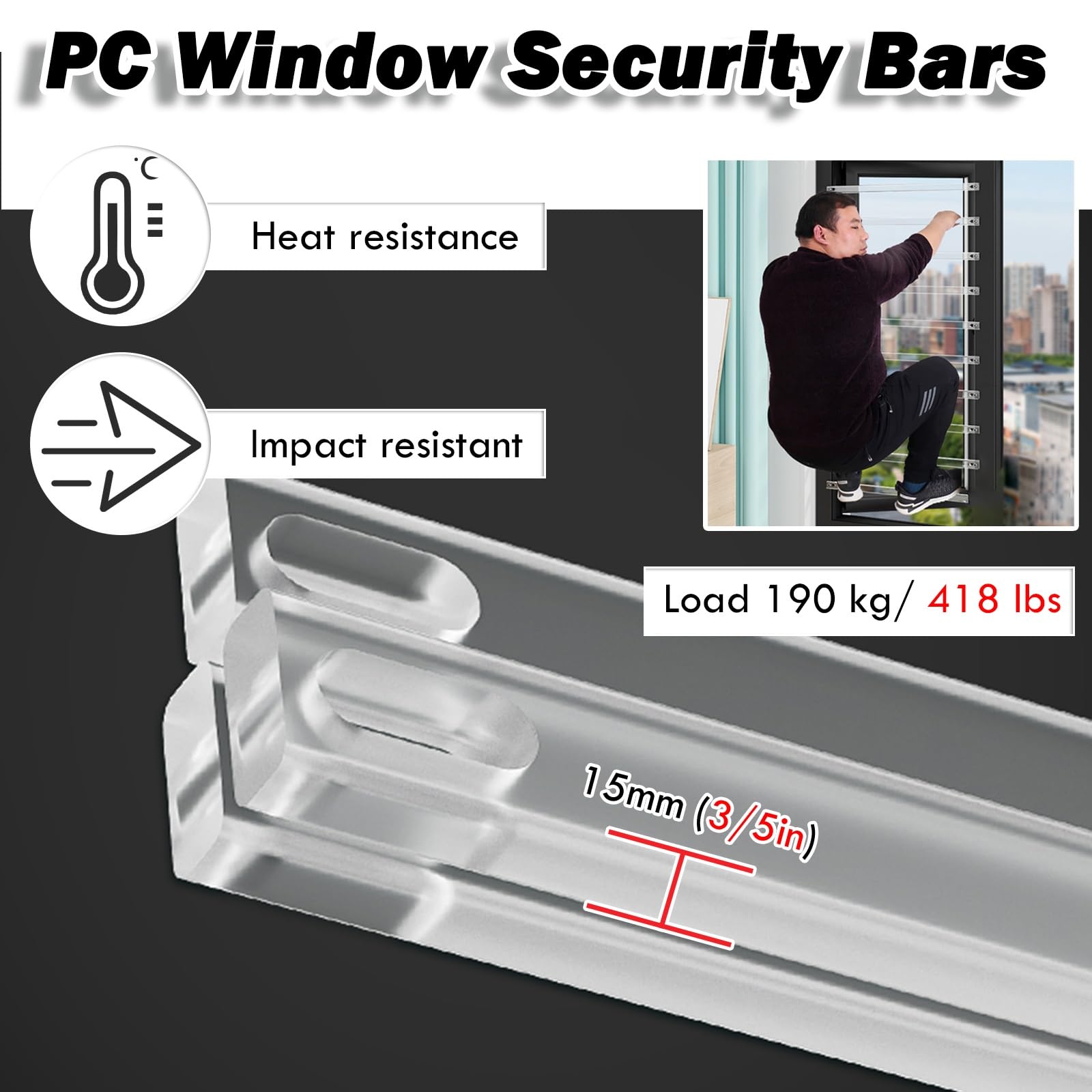 Barandilla de seguridad ajustable para ventana de seguridad para niños para baño y sala de estar, barra de prevención de caídas, característica esencial de seguridad en el hogar para niños y niños