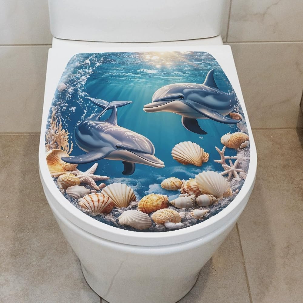 BooDecal Ocean Dolphin Wall Decals Toilet Lid Cover Stickers 13 x 14.6