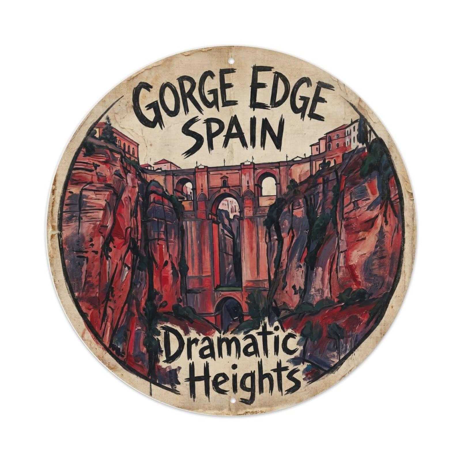 Vintage Travel Gorge Edge Spain Viewpoint Metal Tin Sign