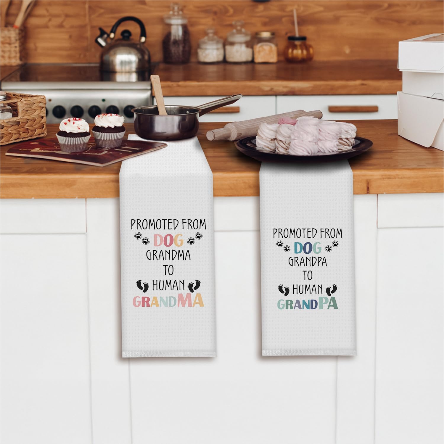 Promoted to Grandma and Grandpa Kitchen Towels,Grandma and Grandpa Pregnancy Announcement Dish Tea Towels,New Grandparents Gifts Hand Towel for Kitchen Bathroom,16x24 Inch Set of 2 - Image 2