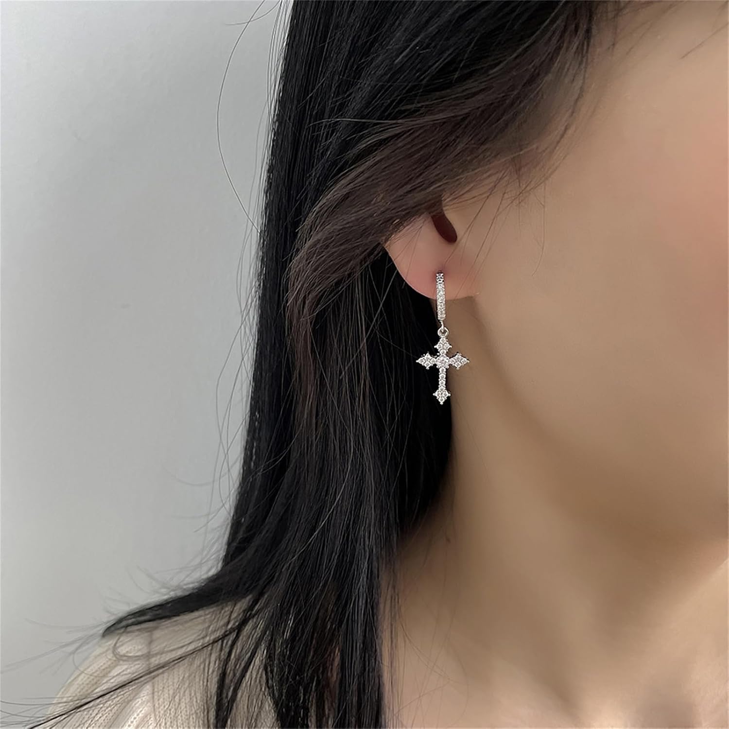 14K Gold Plated Cross Hoop Earrings for Women Cubic Zirconia Cross Drop Dangle Earrings Lightweight Diamond Cross Earrings Fashion Jewelry Gift - Image 4