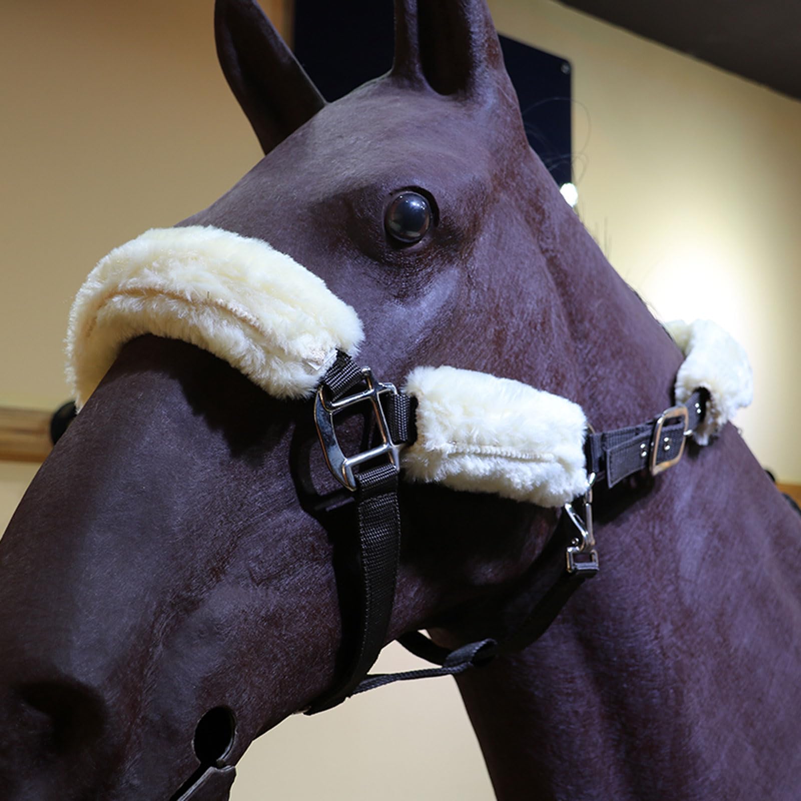 Pferdehalfter,Komfort Halfter Pferd,Fell Halfter unterlegt Halfter,Halfter mit Fleece-Besatz,mit Schnappverschluss,Verdickter Verstellbarer Halfter,für Pferde,Halfter,Pony