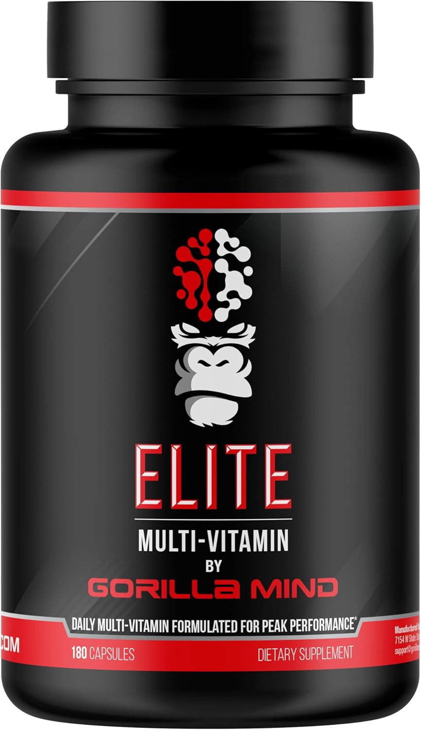 Gorilla Mind Elite Multi-Vitamin (180 Capsules) – Daily Multivitamin Formulated for Peak Performance | 27 Nutrients to Backfill Micronutrient Shortcomings Gorilla Mind Elite Multi-Vitamin (180 Capsules) – Daily Multivitamin Formulated for Peak Performance | 27 Nutrients to Backfill Micronutrient Shortcomings