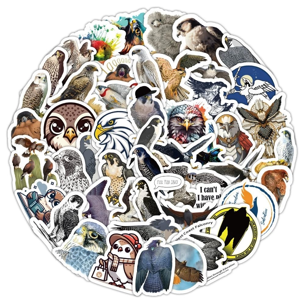 50 Pcs Falcon Stickers Laptop Car Scrapbook Phone Skateboard Suitcase Luggage Bike Eagle Vinyl Waterproof Aesthetic Personalised Stickers for Teens Boys Girls Adults - Image 4