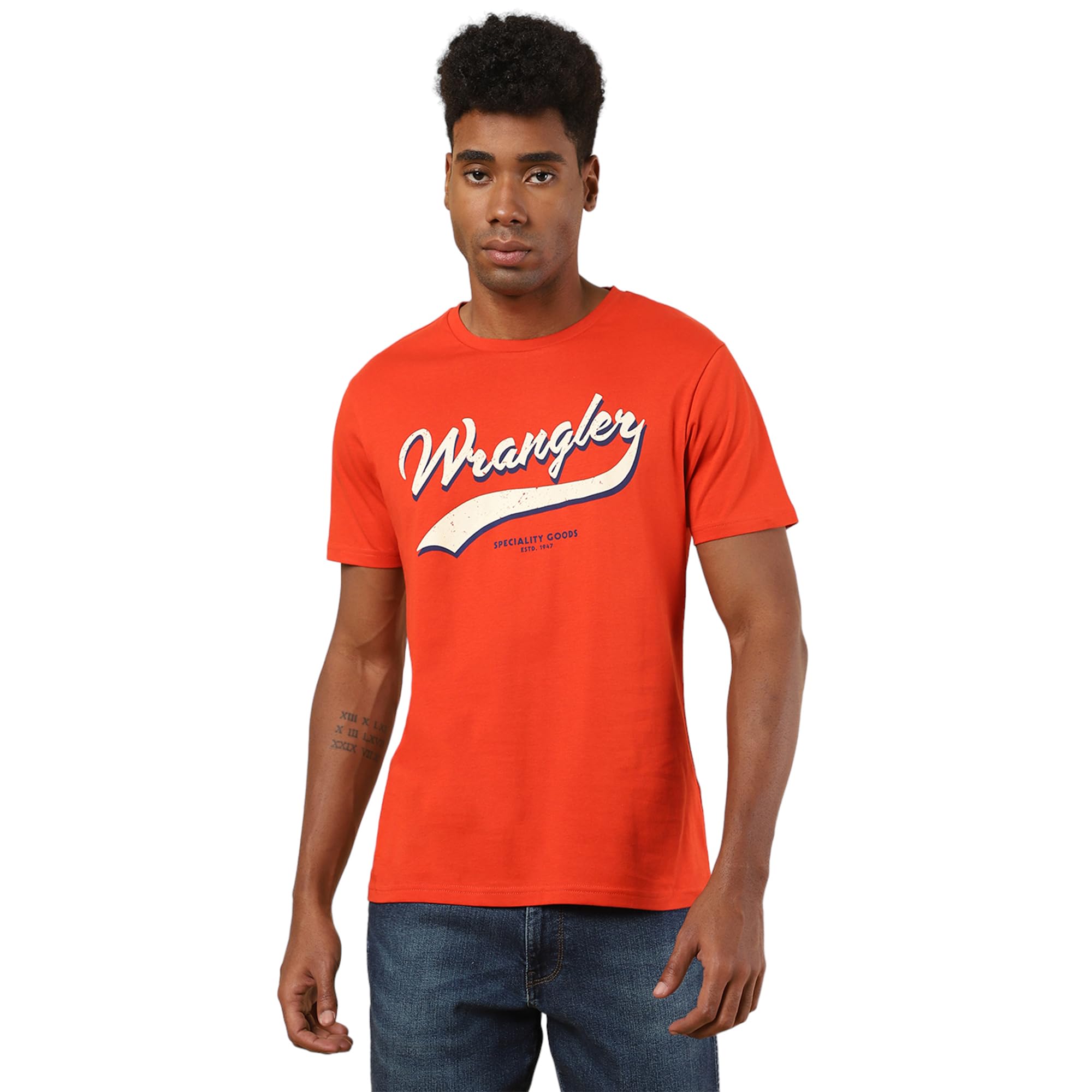 Wrangler Men's Logo Green Crew Neck T-Shirt (Regular)