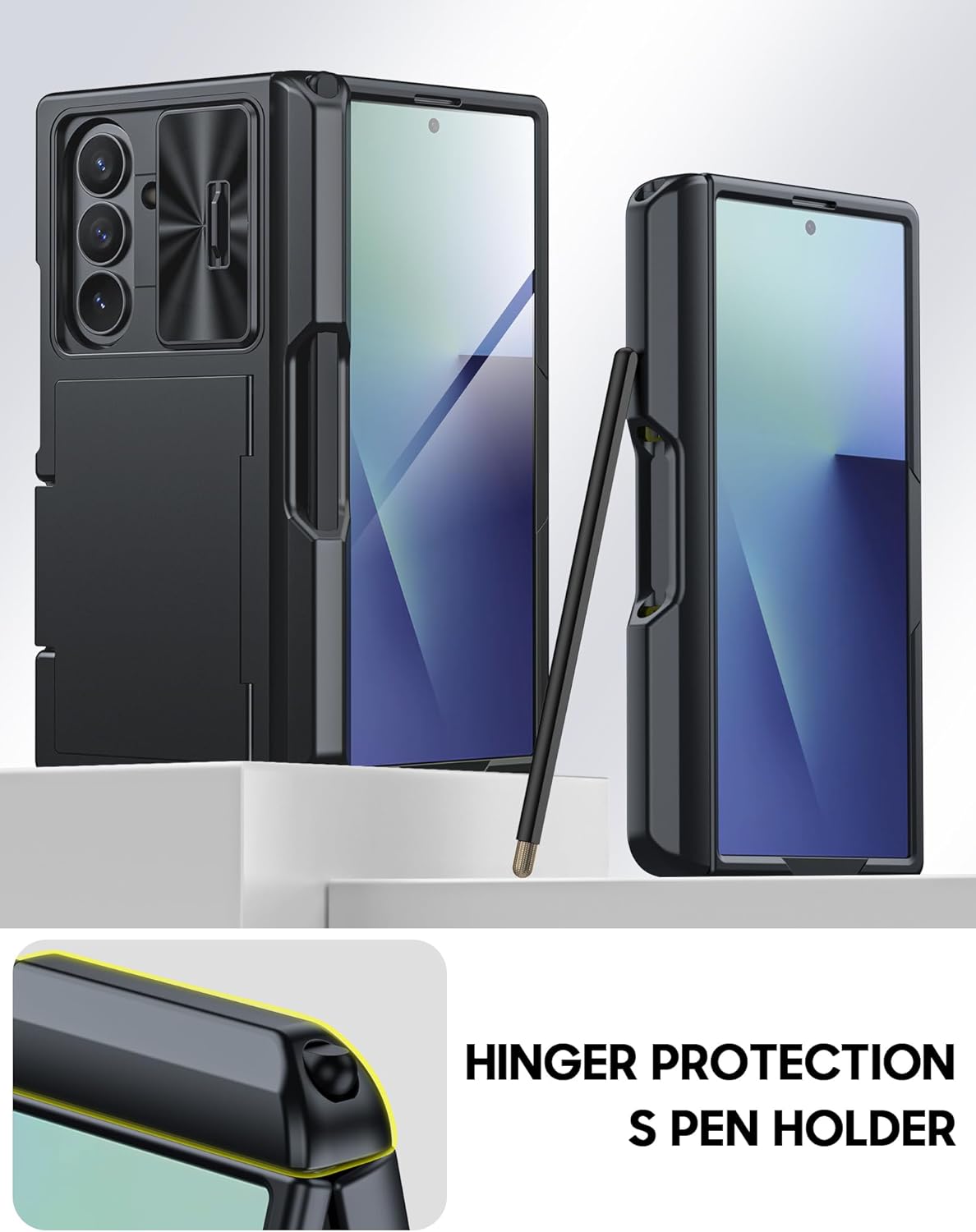 Vizvera for Samsung Galaxy Z Fold 7 Case RFID Wallet with Cards Holder [S Pen Included] [Camera Cover] Shockproof Silicone Protective Phone Case for Z Fold 7 2025(Black)