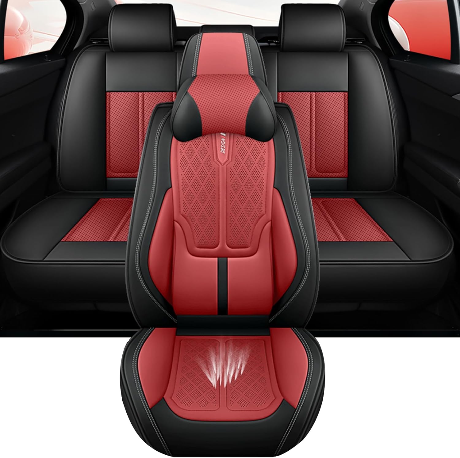 Car Seat Covers Full Set for Hyundai Sonata 2004-2026 Nappa Leather Seat Covers, Breathable Waterproof Seat Cover, Car Seat Protectors Adapted to Airbags（Luxury, Black+Red）